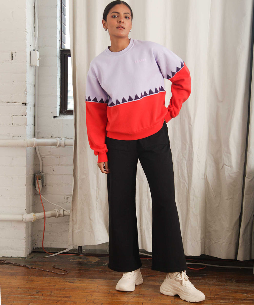 oversized cotton sweatshirt lavender red geometric print