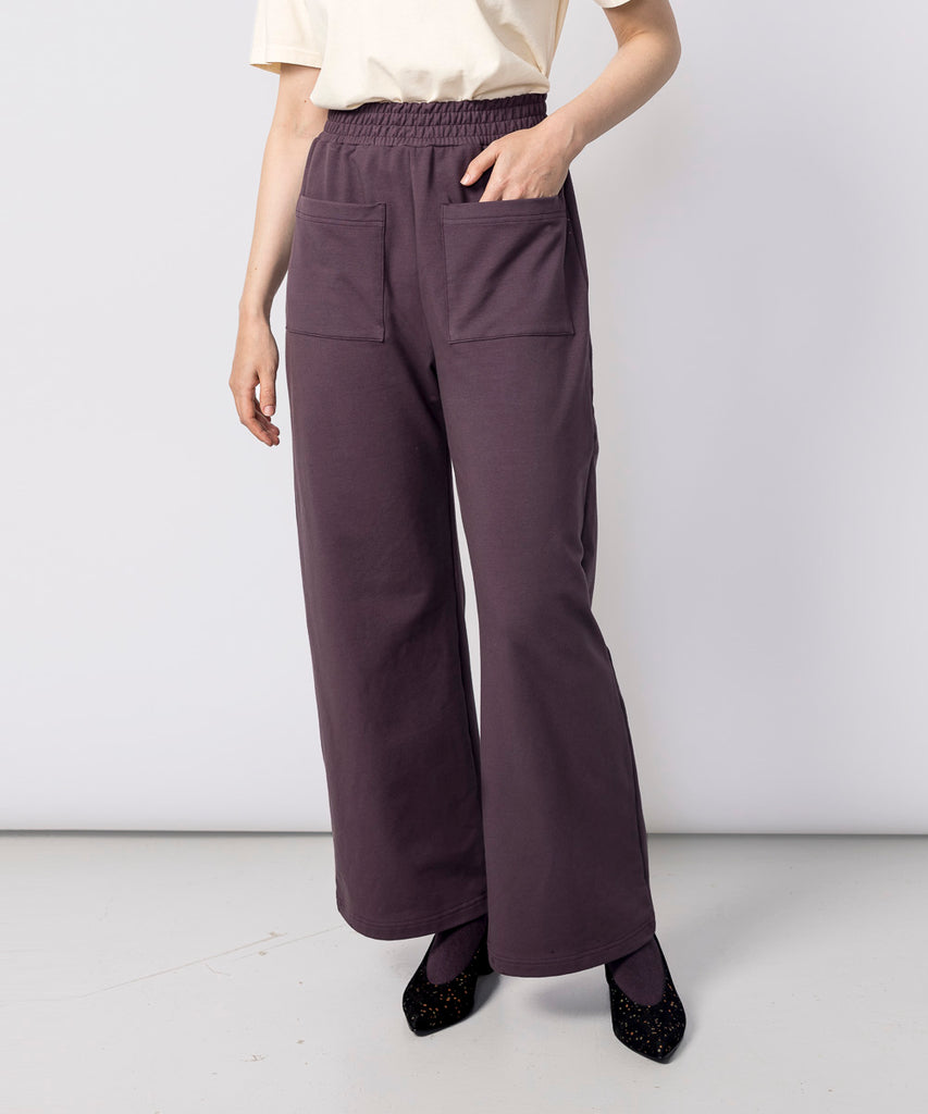 wide leg cotton elastic waist sweat pants purple