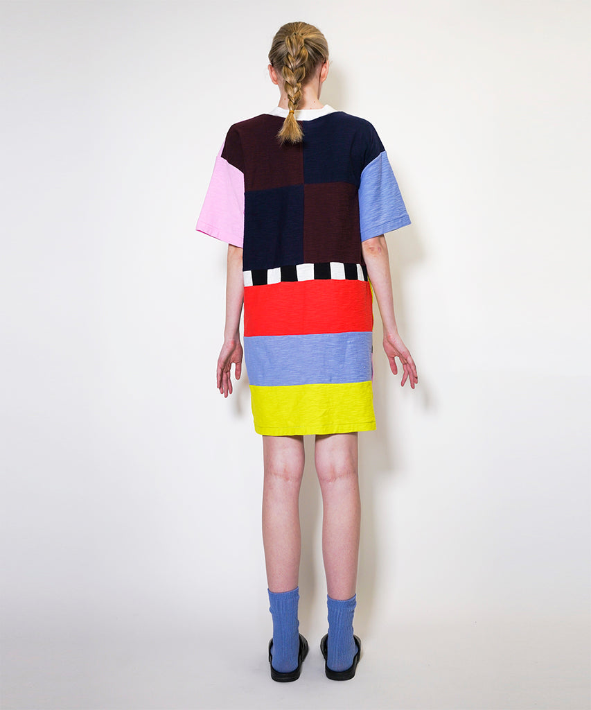 bright checker colour block t-shirt dress
