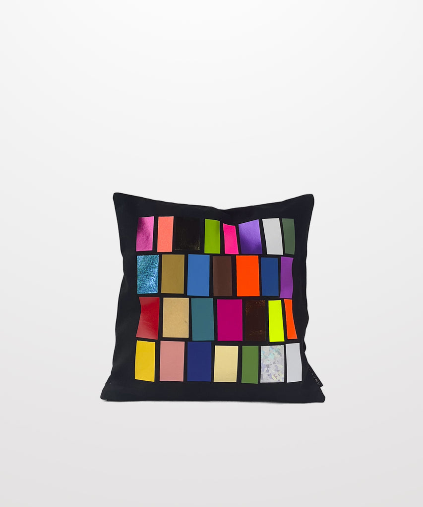 colourful vinyl off-cut natural cotton canvas black mini pillow