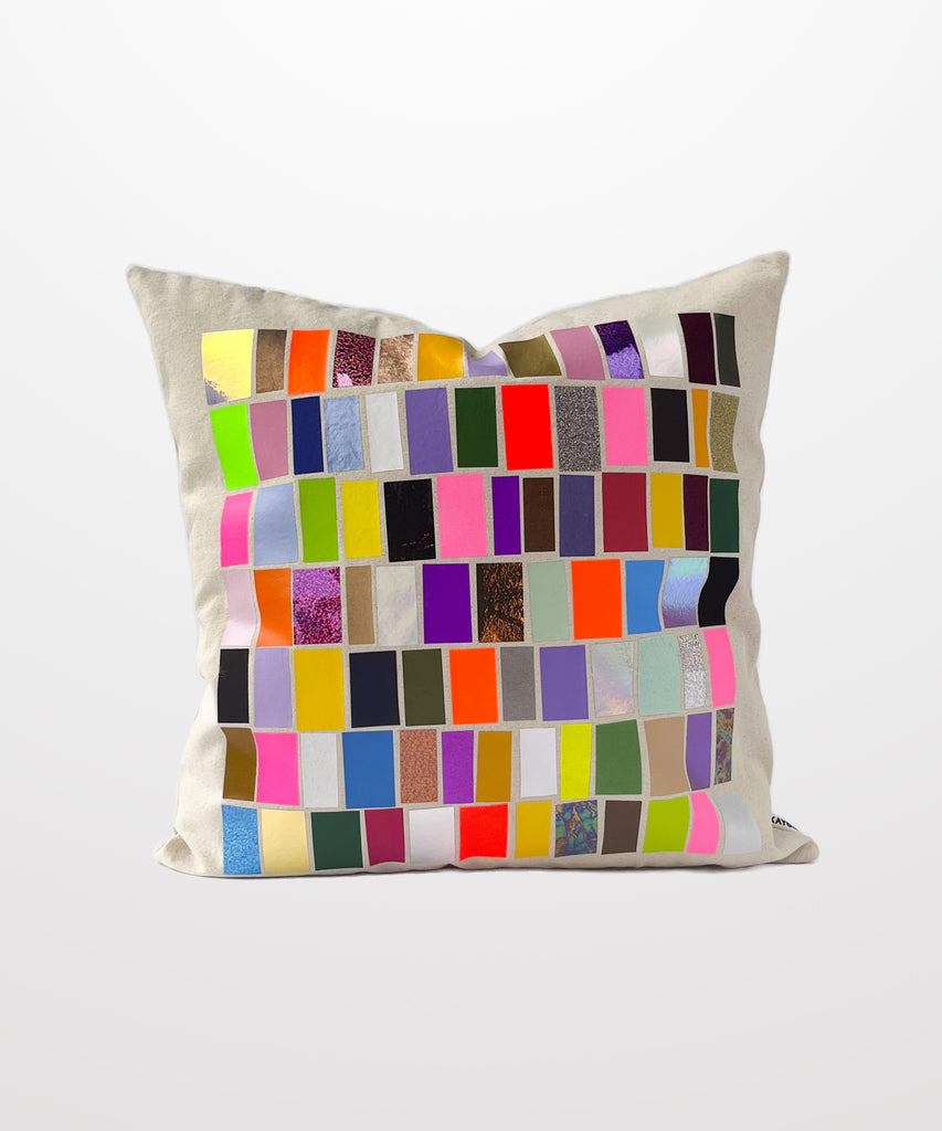 bright vinyl off-cut natural cotton canvas pillow