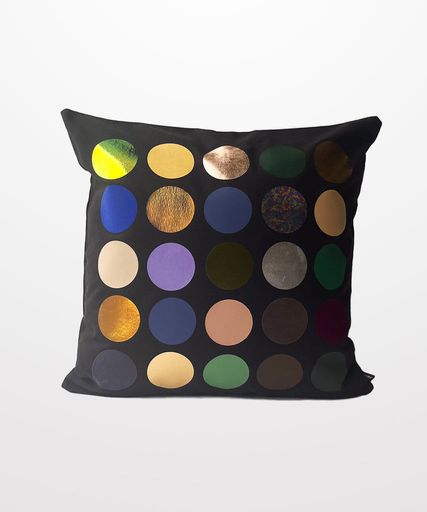 rich neutrals polka dot graphic natural cotton canvas black pillow