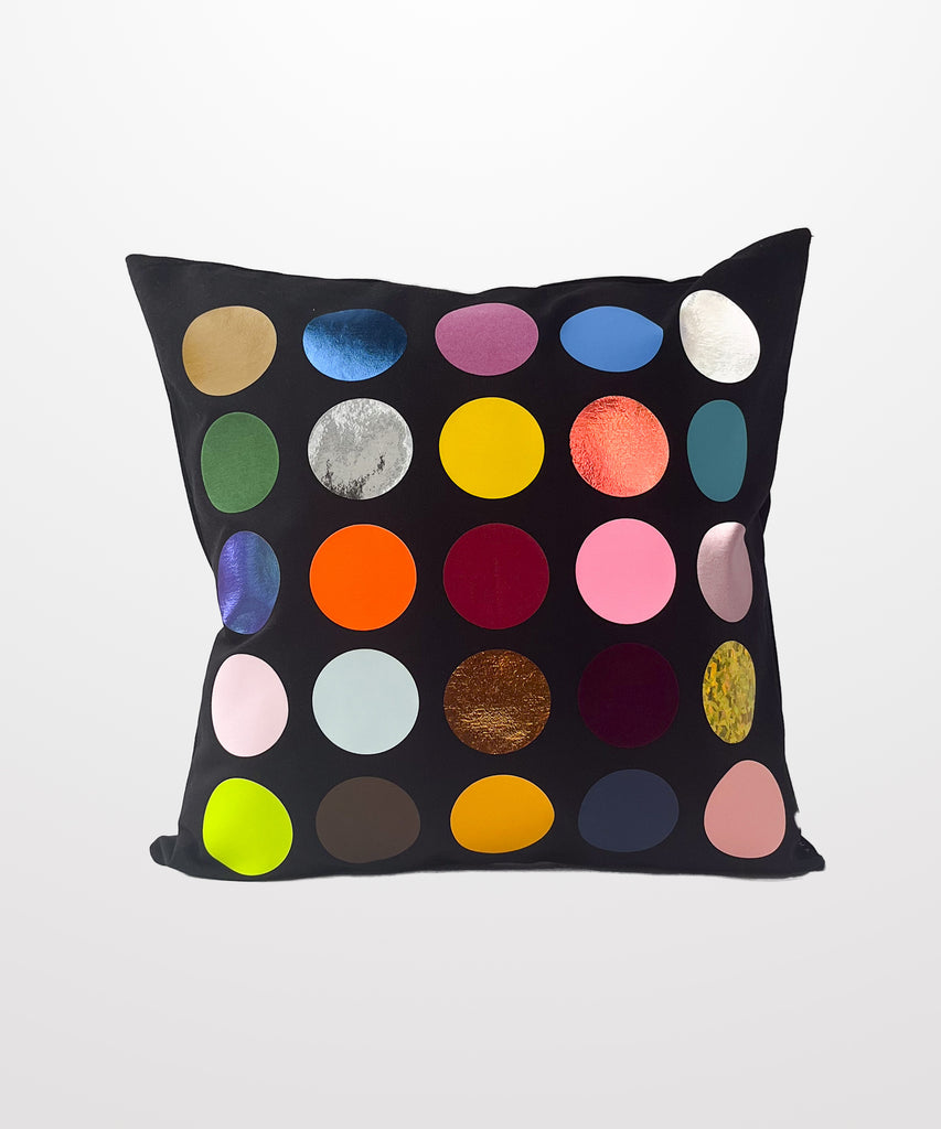 bright multi polka dot graphic natural cotton canvas black pillow