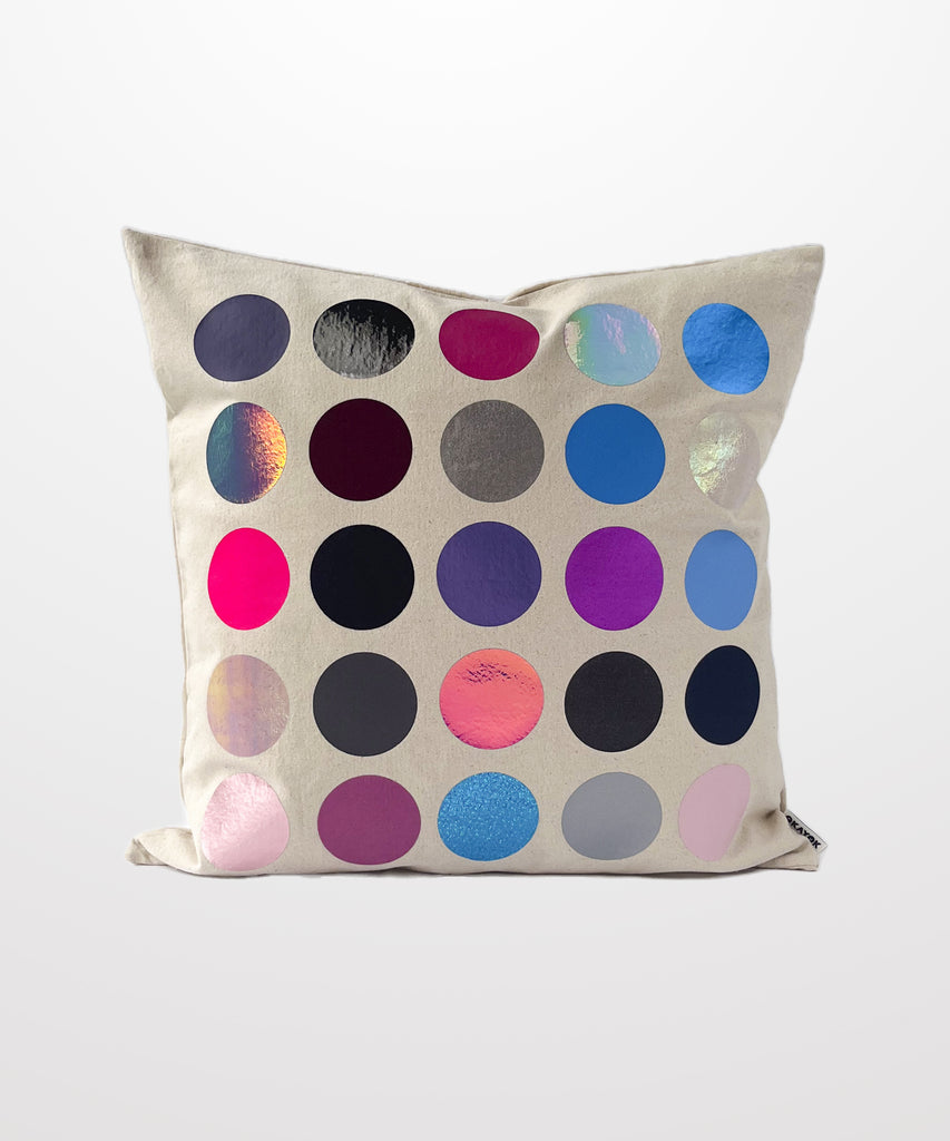pink blue polka dot graphic natural cotton canvas pillow