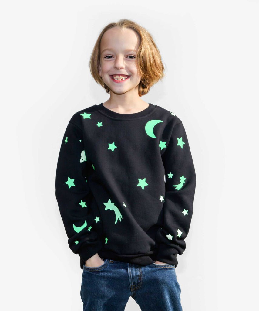 kids cotton sweatshirt black glow-in-the-dark stars