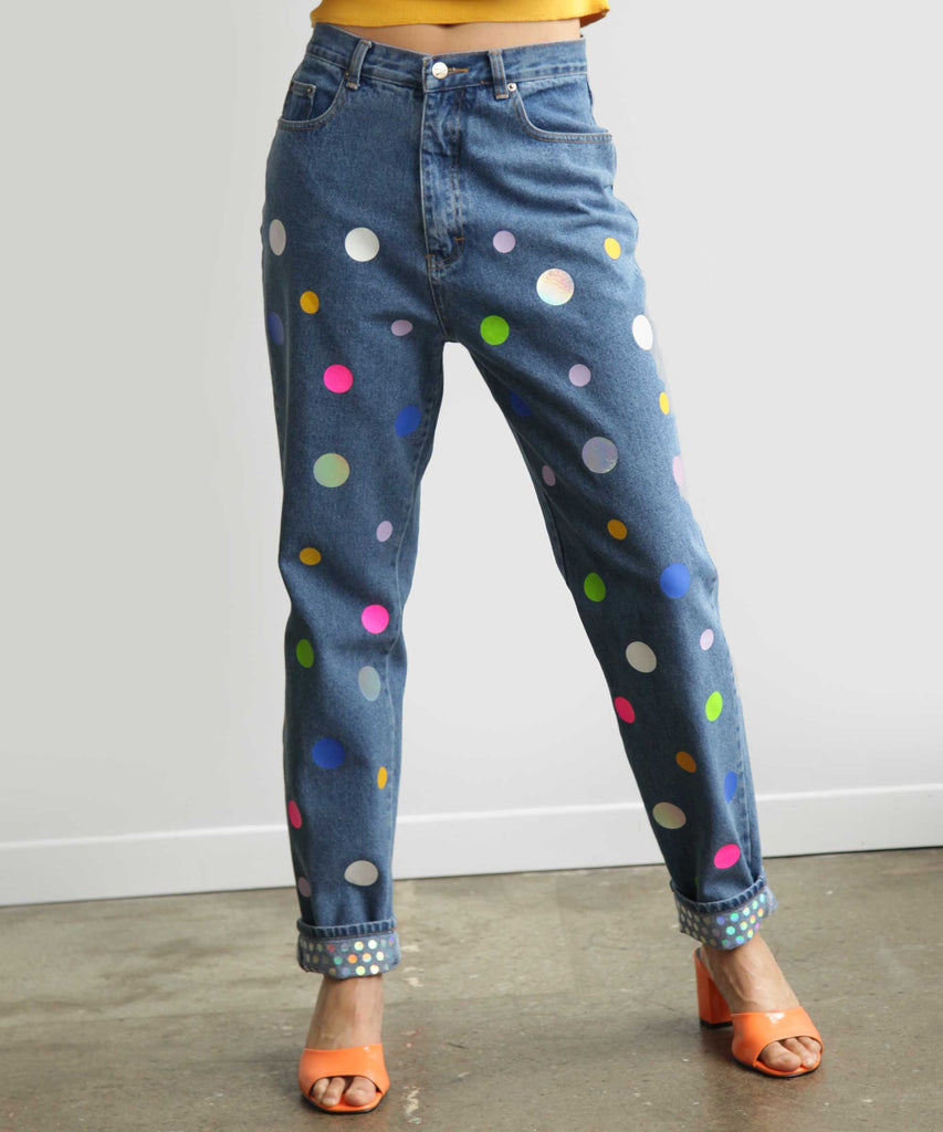 polka dot printed jeans multi-colour