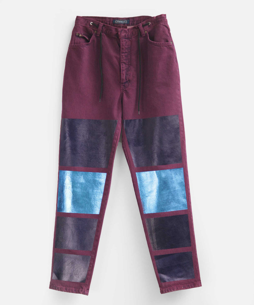 foil patch printed jeans purple blue