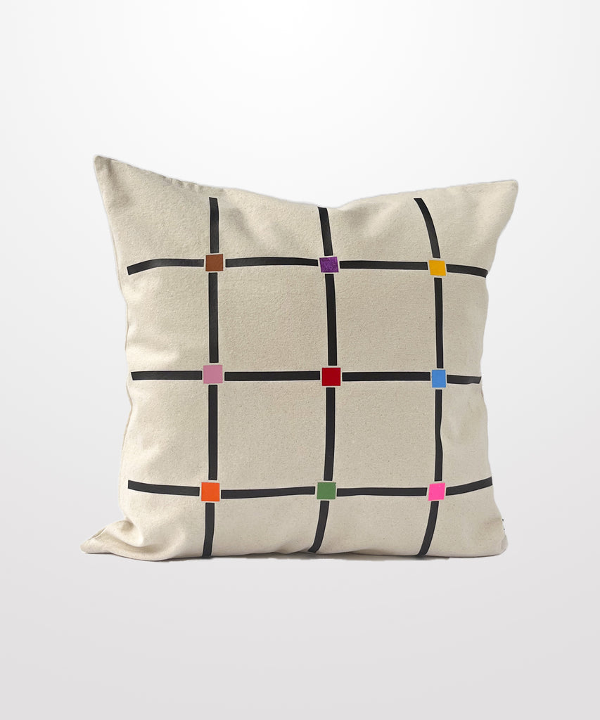 multi-coloured dashed check printed natural cotton canvas pillow
