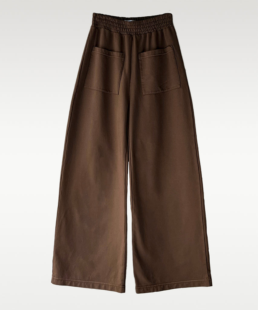 cotton wide leg lounge pants brown pockets