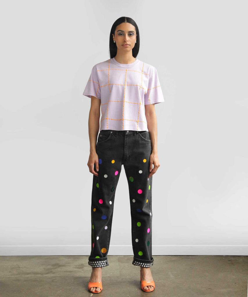 polka dot printed jeans multi-colour