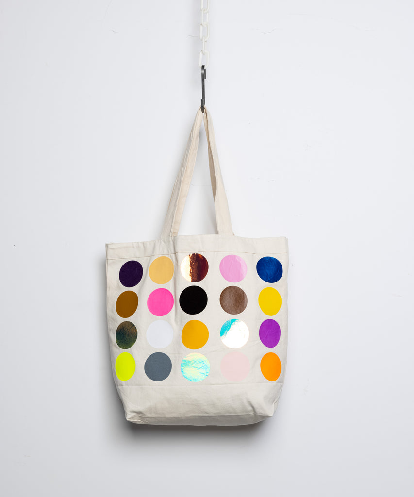 Natural cotton canvas tote bag with polka print