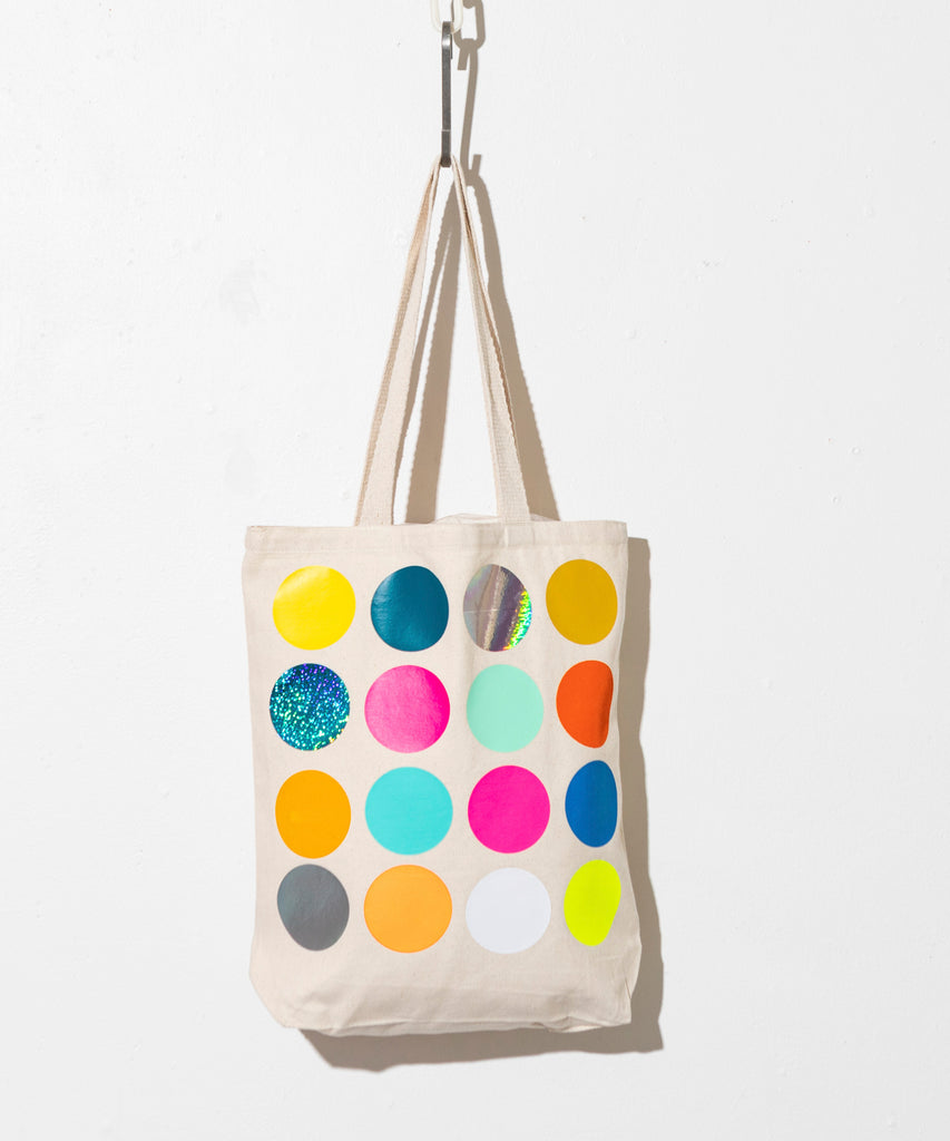 Polka dot cotton canvas tote bag natural