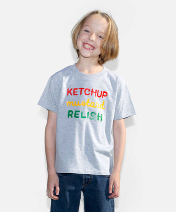 Grey cotton kids t-shirt with a fun colourful graphic