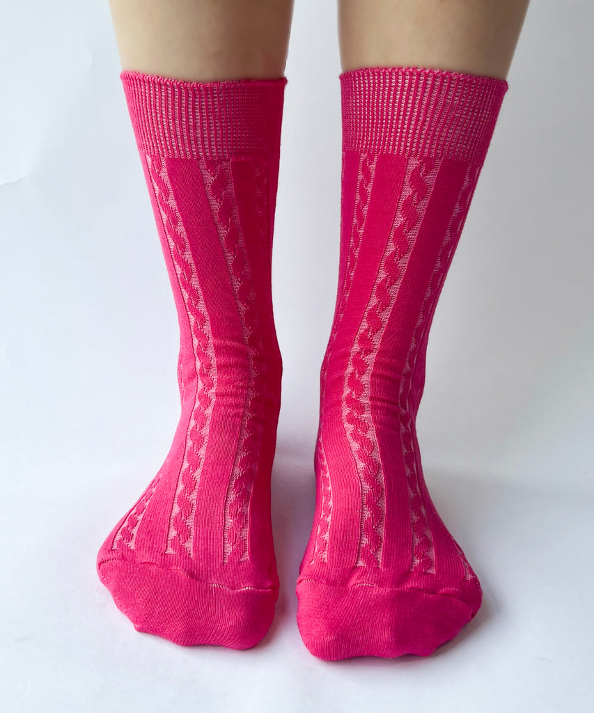 Hot Pink cotton socks with a textured pattern