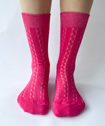 Hot Pink cotton socks with a textured pattern