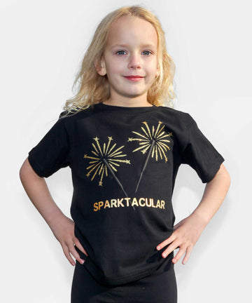 black cotton kids t-shirt with sparkler graphic