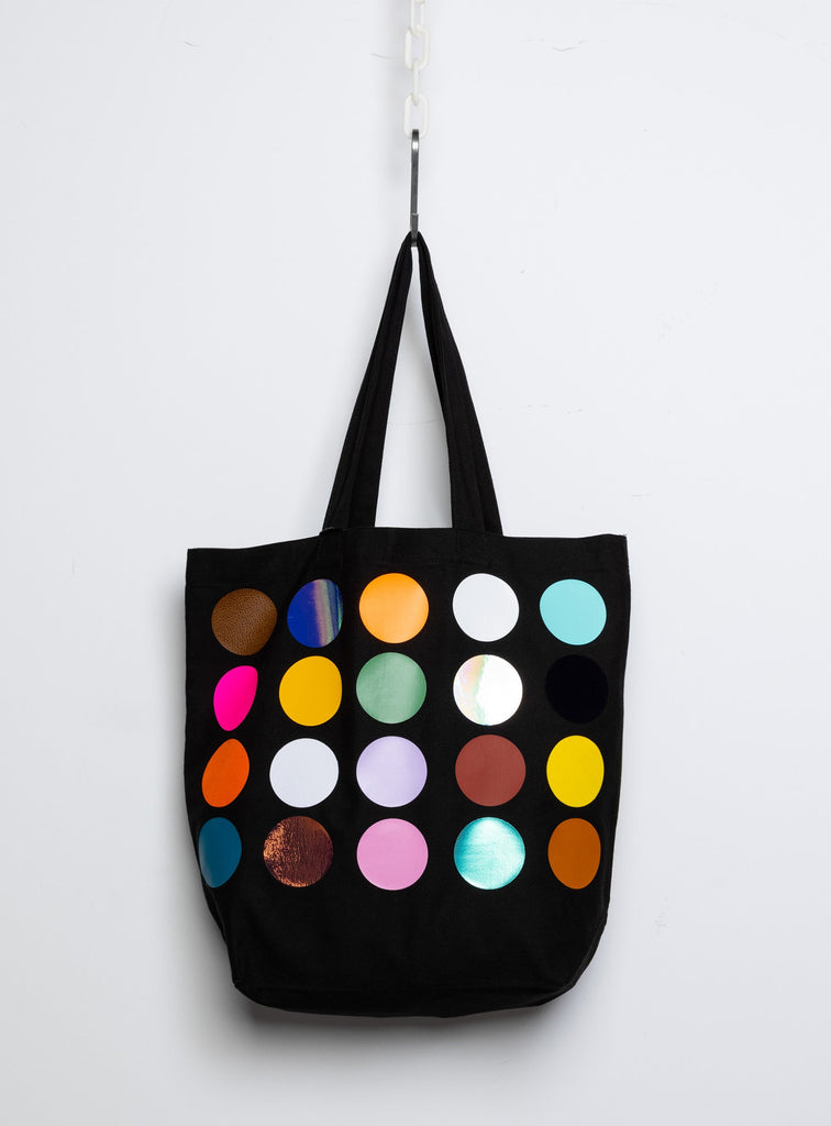 black xl canvas colourful polka dot graphic tote bag