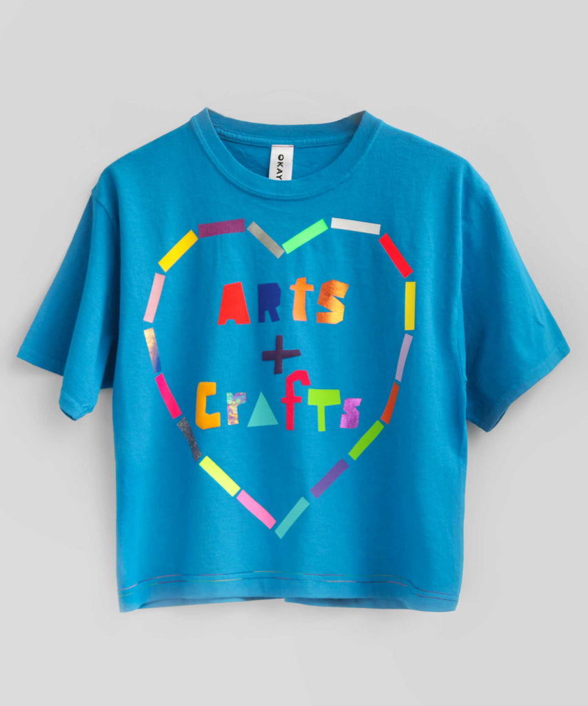 Sapphire blue boxy cotton t-shirt Arts & Crafts graphic