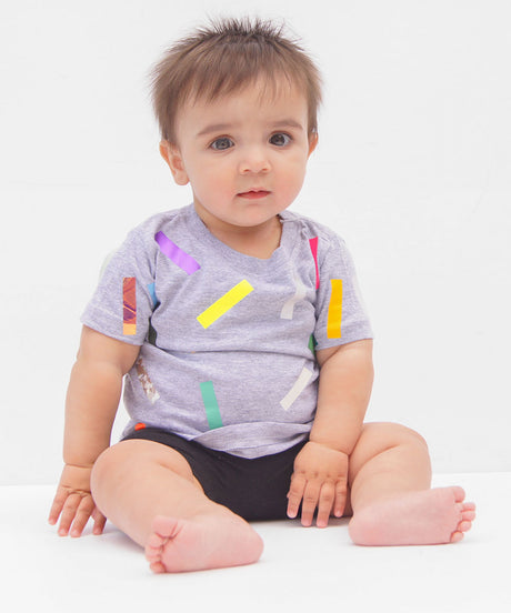 Grey cotton baby t-shirt colourful confetti graphic