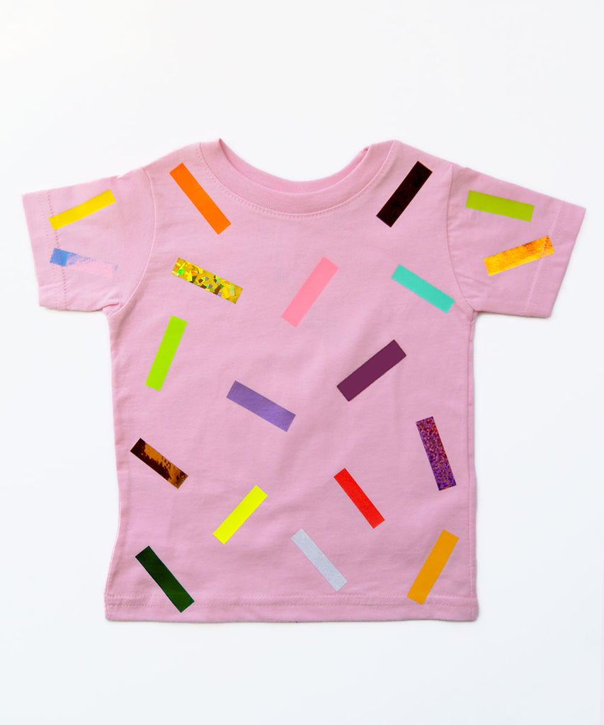 Pink cotton baby t-shirt colourful confetti graphic