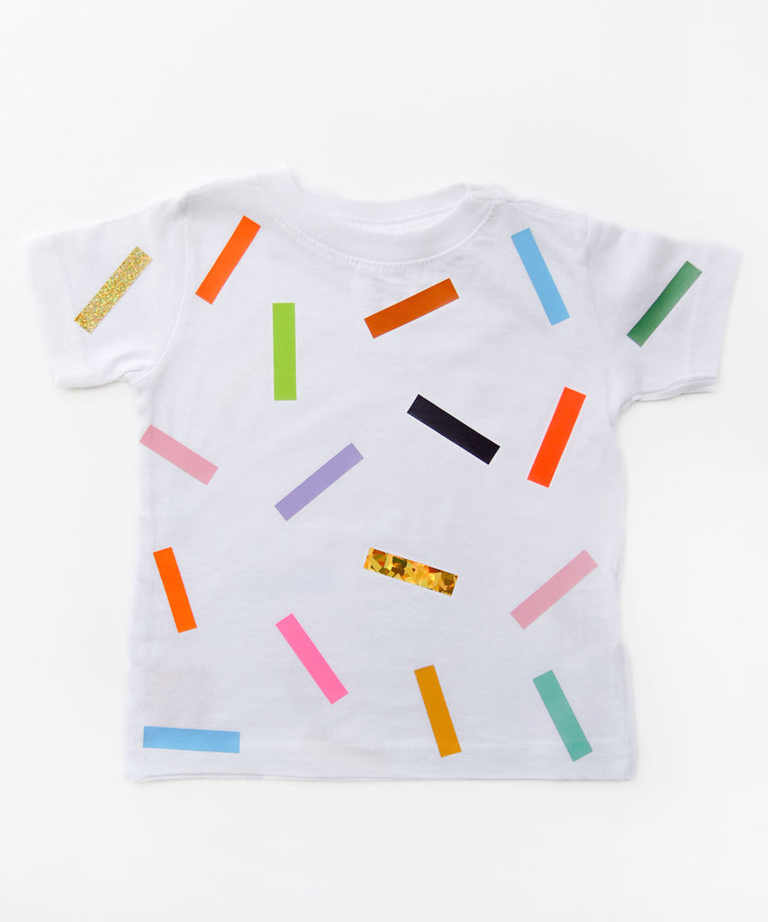 White cotton baby t-shirt colourful confetti graphic