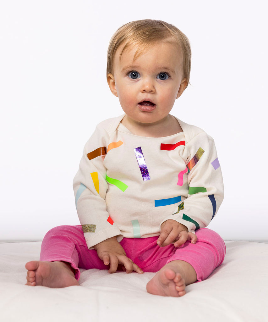 long sleeve cotton baby onesie confetti print natural