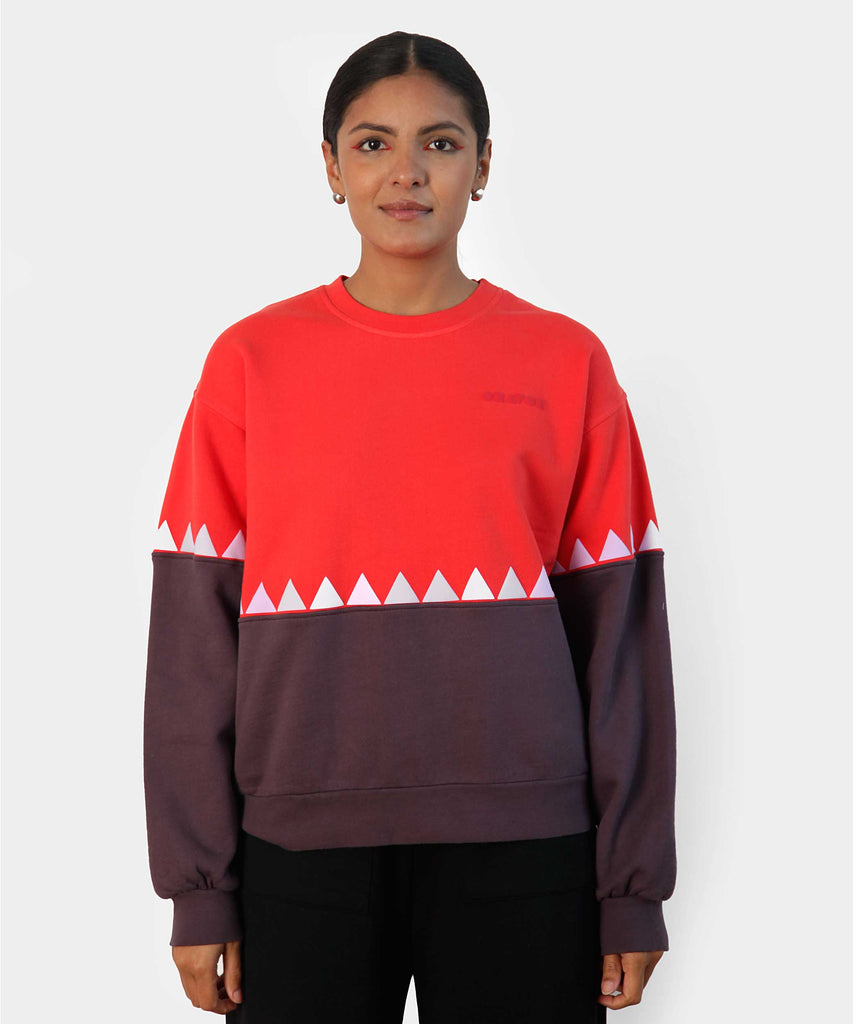 oversized cotton sweatshirt red eggplant geometric print