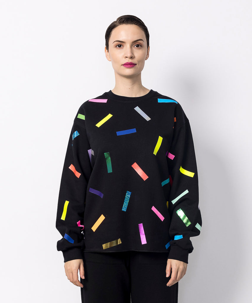 black oversized cotton sweatshirt colourful big confetti print