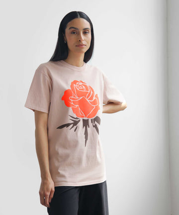 Big neon red rose print oversized t-shirt