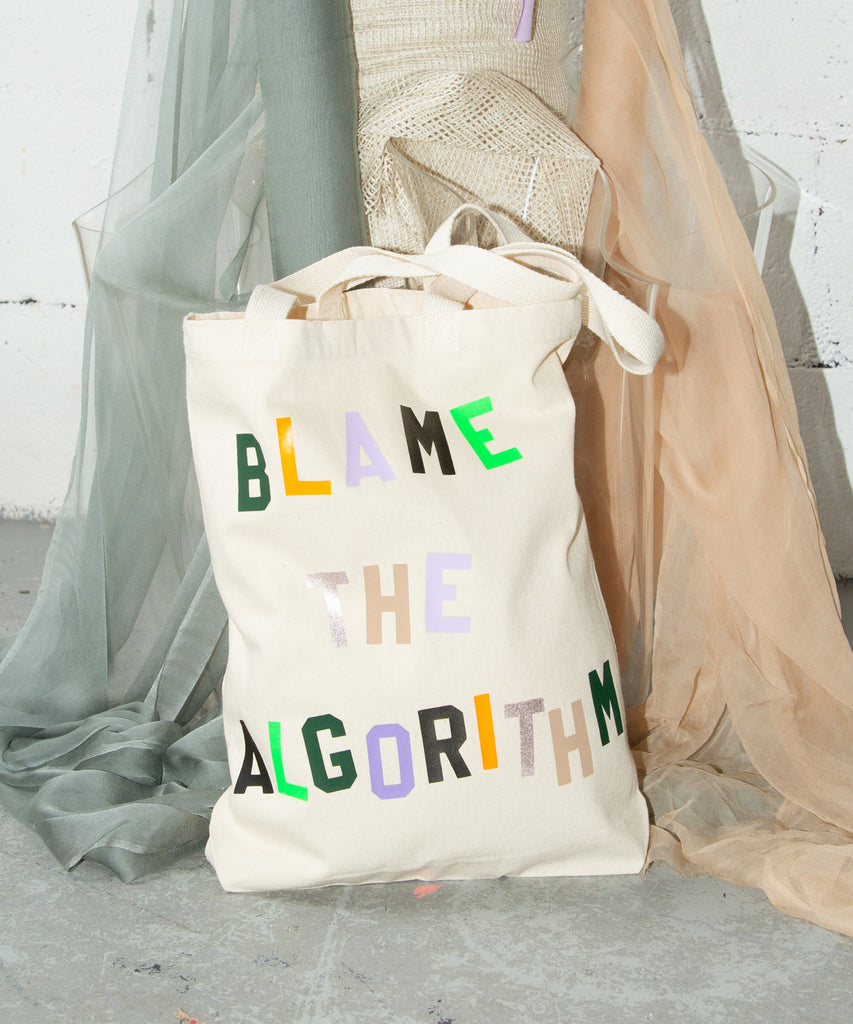 Blame the algorithm cotton canvas tote bag