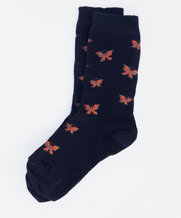 black cotton nylon butterfly socks