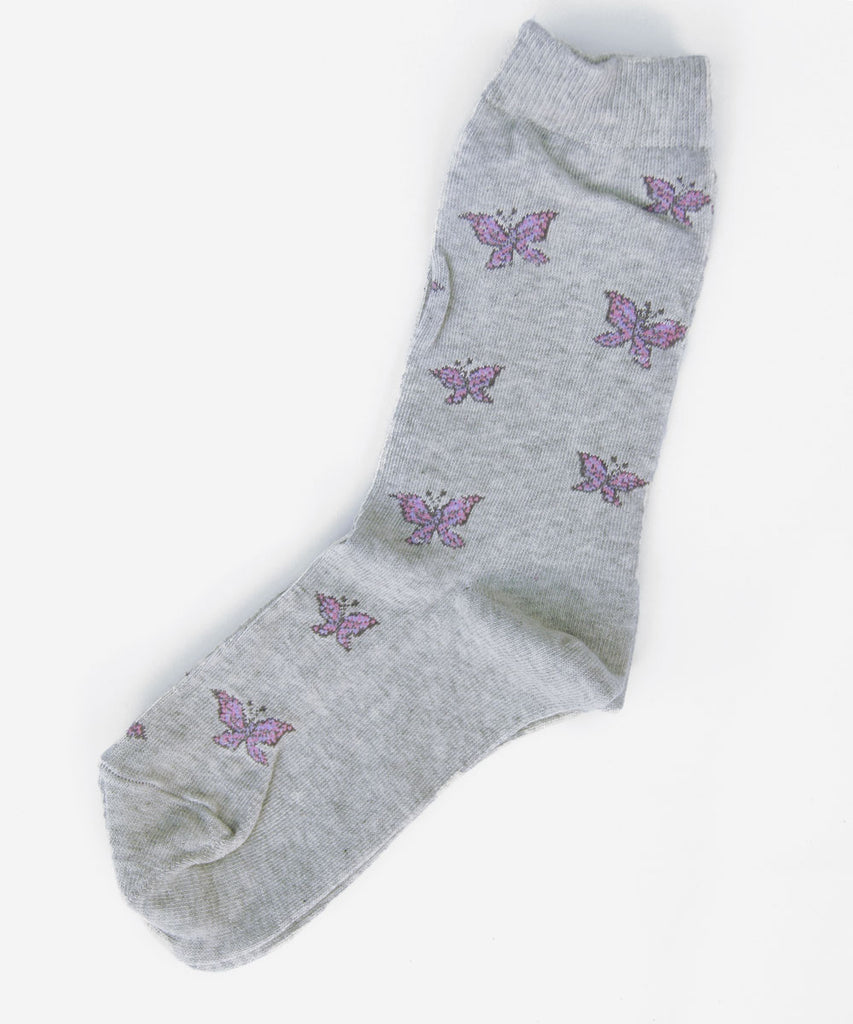 grey cotton nylon butterfly socks