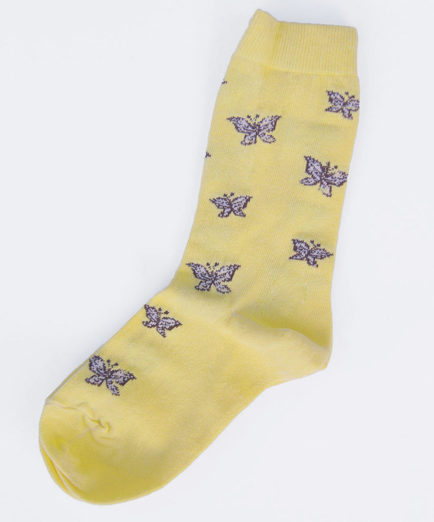 yellow cotton nylon butterfly socks