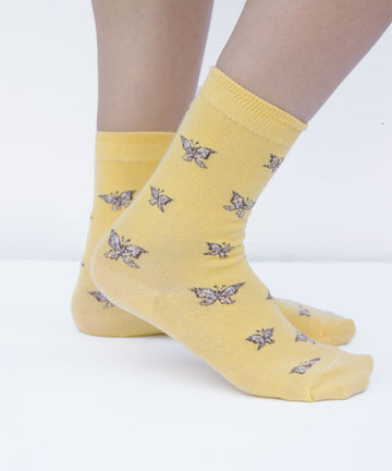 yellow cotton nylon butterfly socks