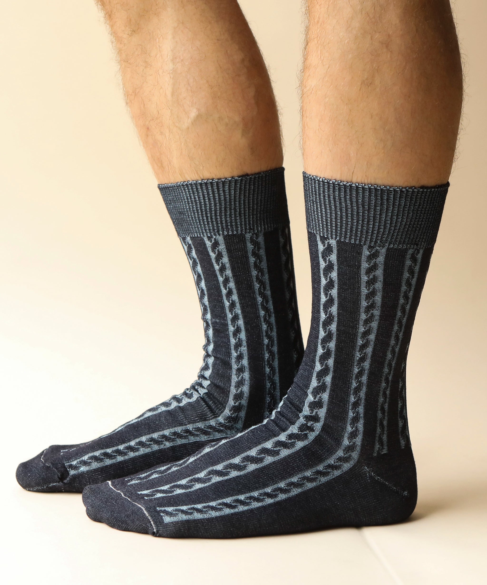 Cable Cotton Dress Socks in Navy Blue