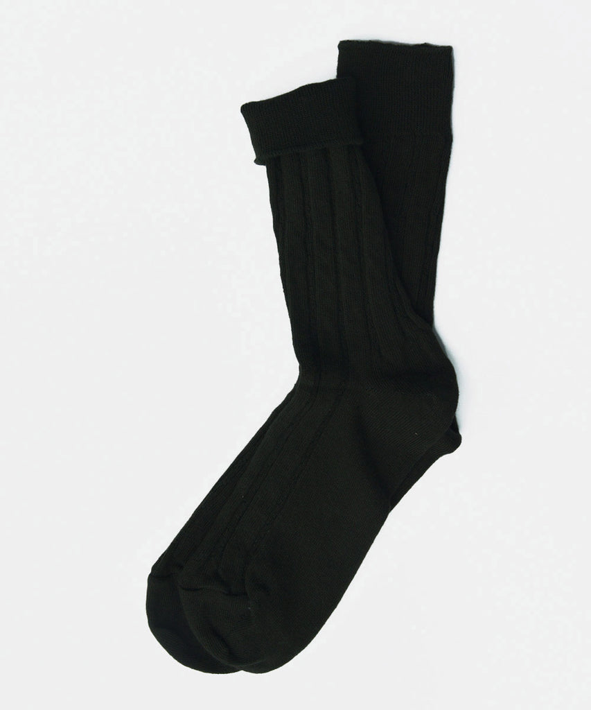 cotton cable knit dress socks black