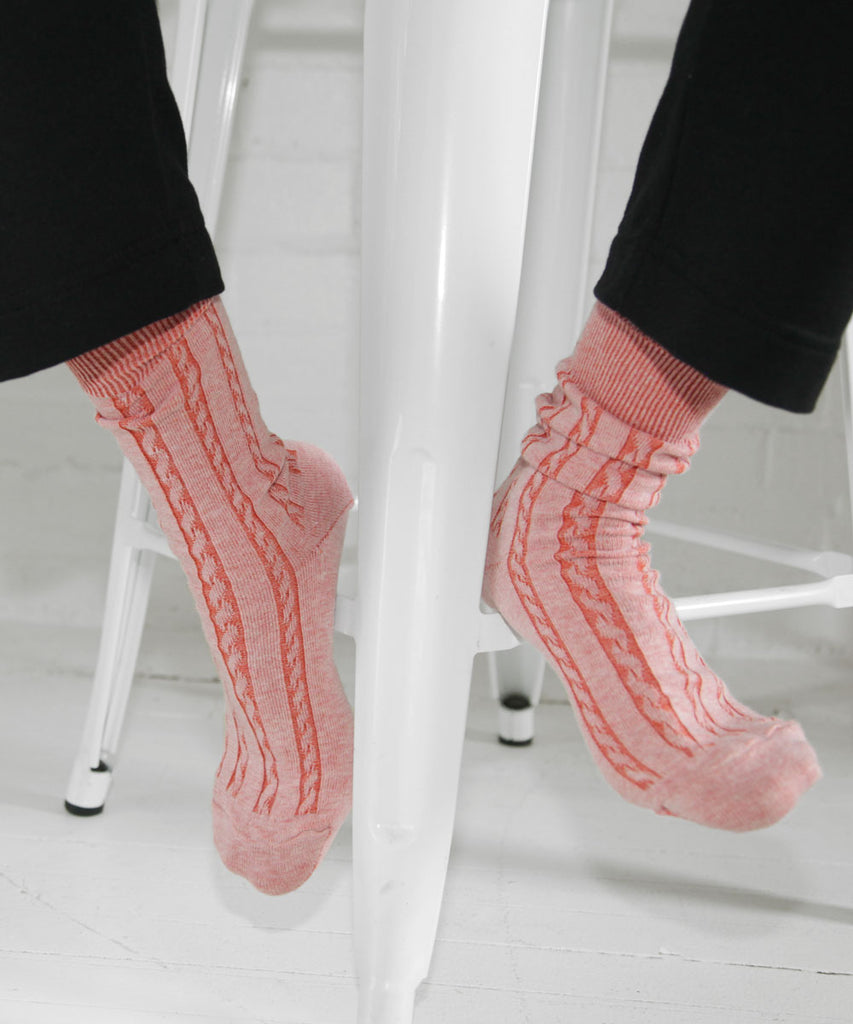 cable knit cotton dress socks strawberry pink