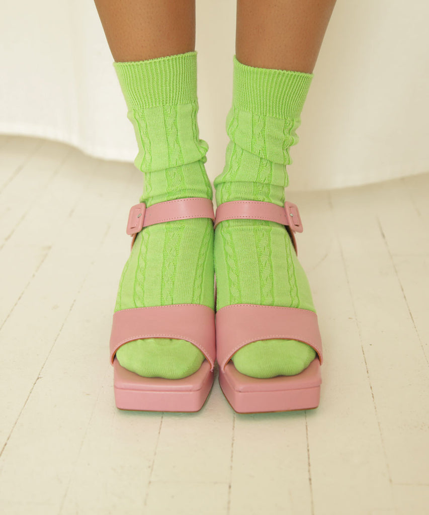 cable knit cotton dress socks pear green