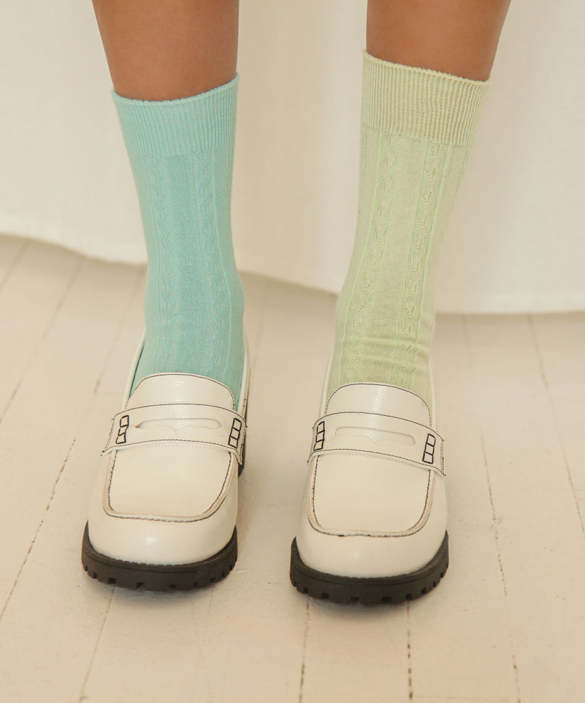 cable knit cotton dress socks turquoise lime