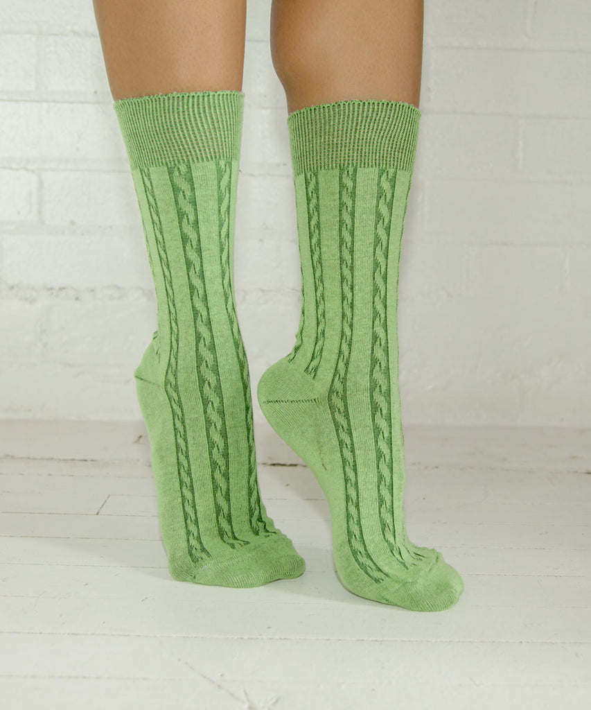 cable knit cotton dress socks hosta green
