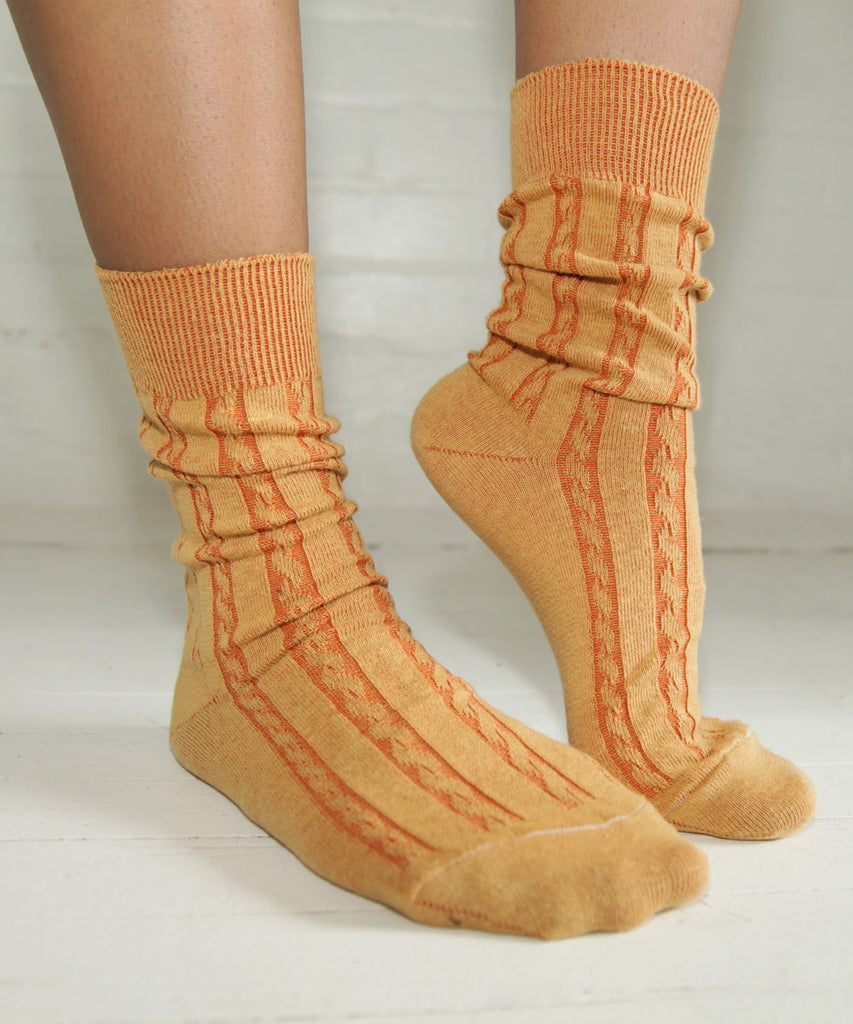 cable knit cotton dress socks pumpkin spice orange