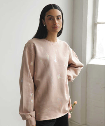 Soft pink oversized cotton sweatshirt iridescent carnations