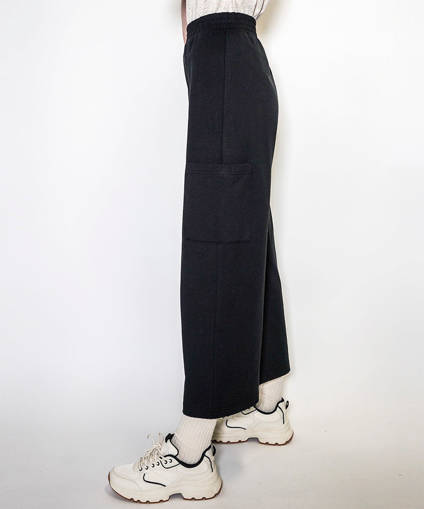 cotton wide leg lounge pants black side cargo pockets