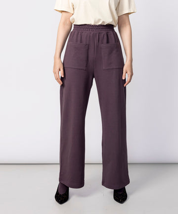 wide leg cotton elastic waist sweat pants purple