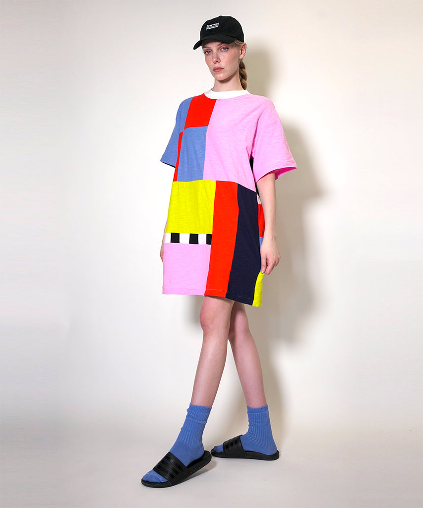 bright checker colour block t-shirt dress