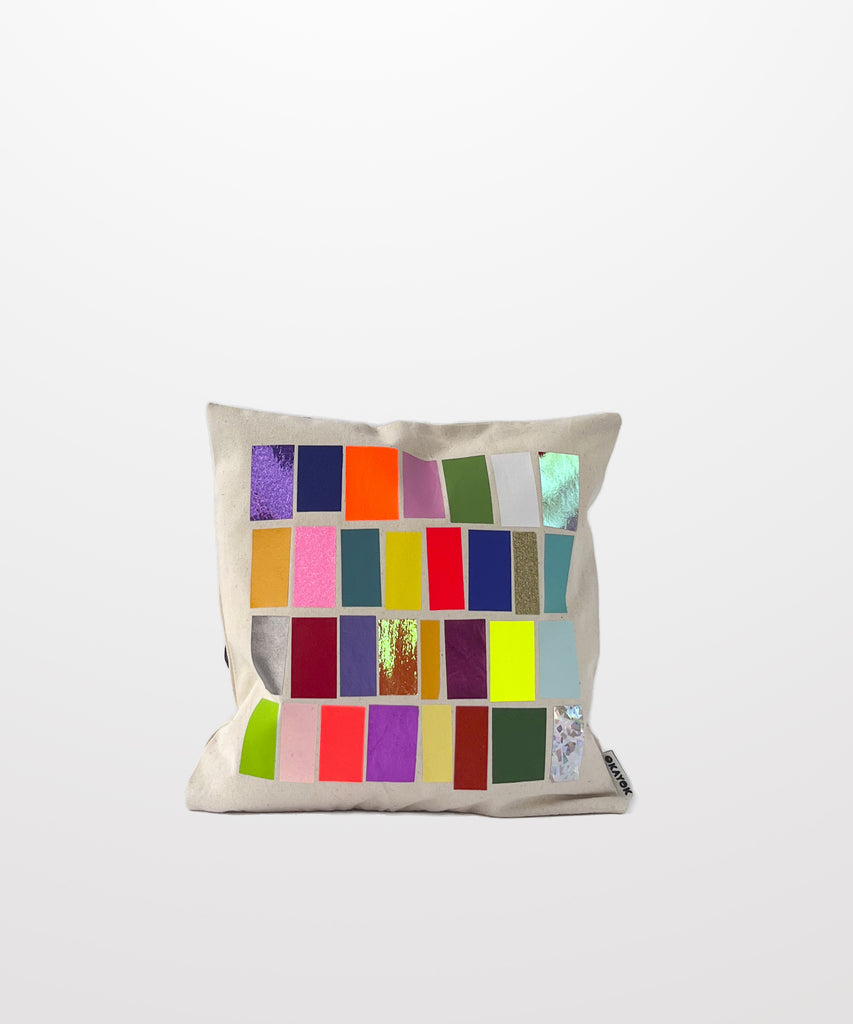 bright vinyl off-cut natural cotton canvas mini pillow