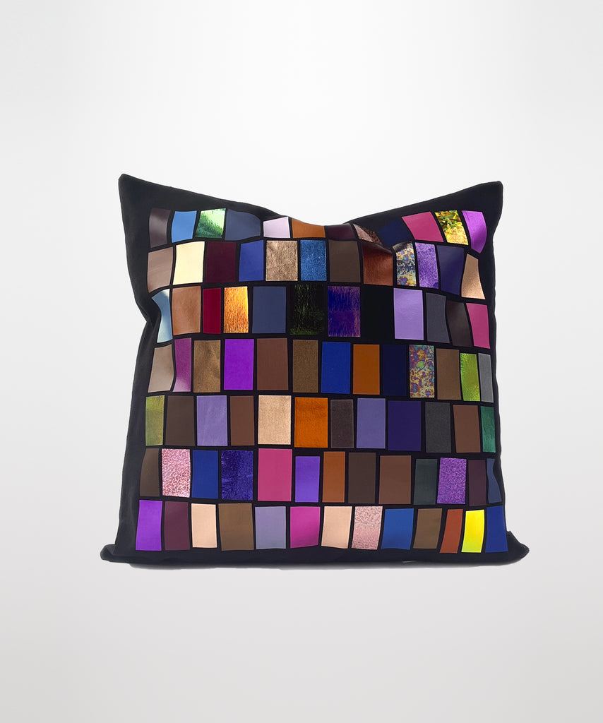 jewel tones vinyl off-cut natural cotton canvas black pillow