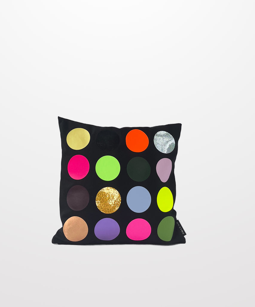 colourful polka dot graphic natural cotton canvas mini black pillow
