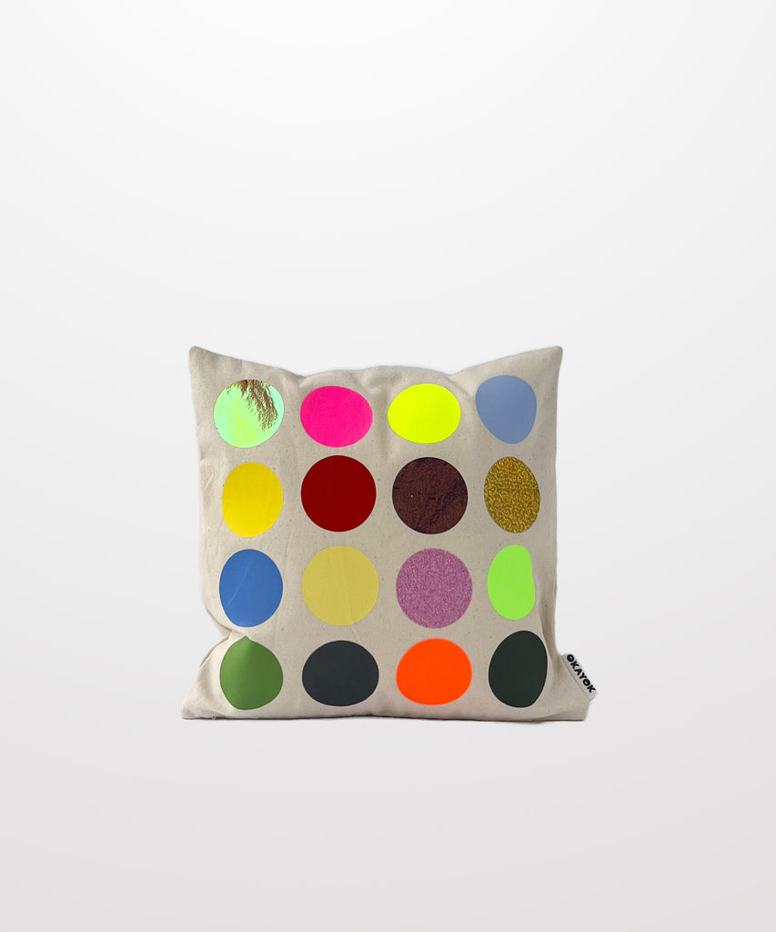 colourful polka dot graphic natural cotton canvas mini pillow