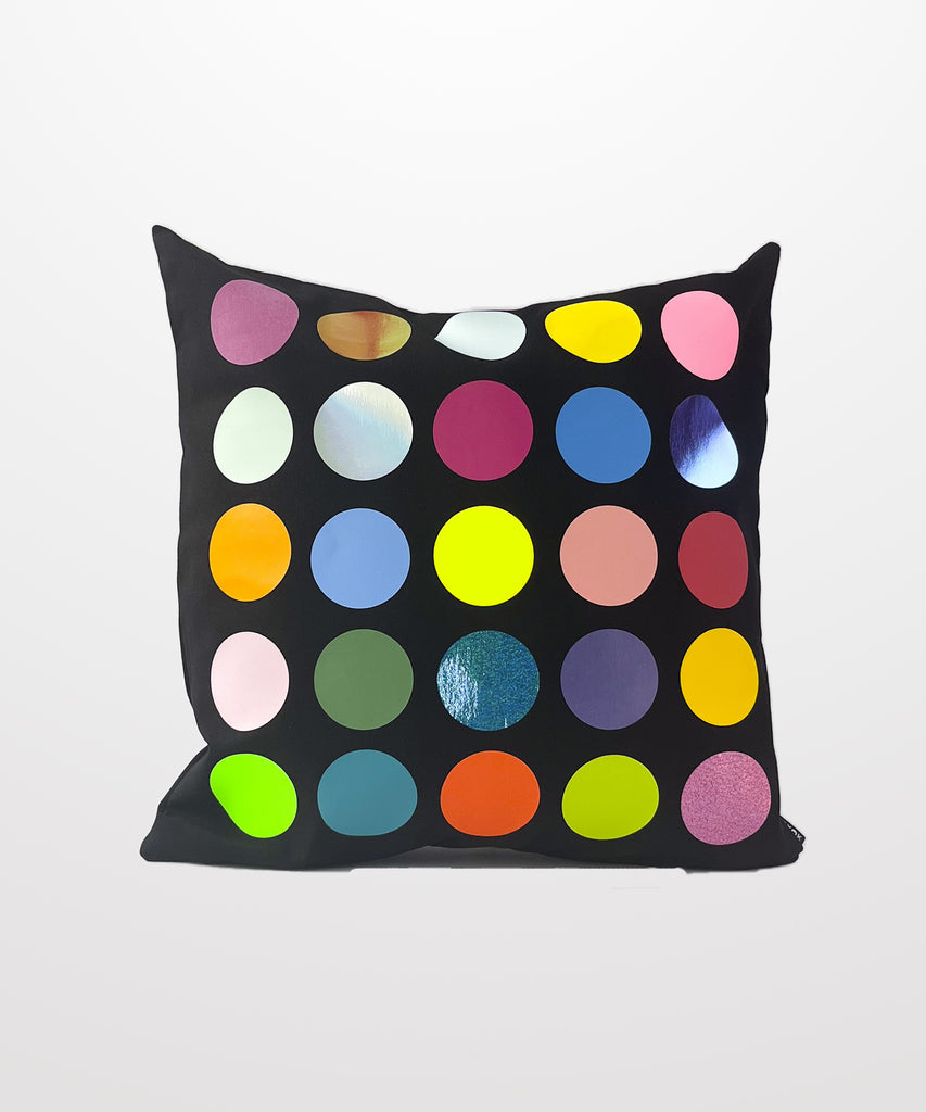 bright multi polka dot graphic natural cotton canvas black pillow